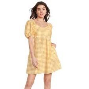 Old Navy Yellow Gingham Puff Sleeve Dress